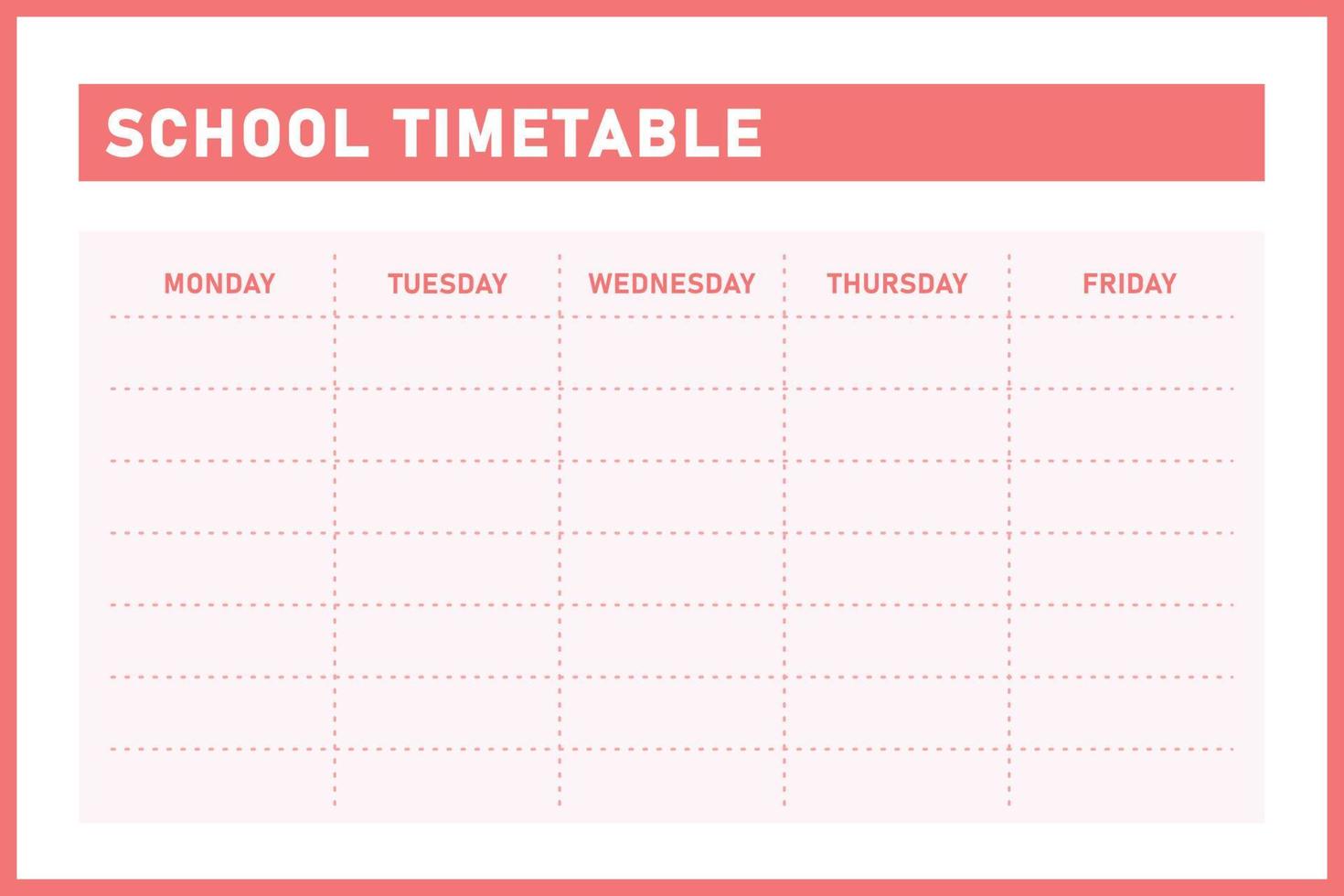 school timetable pink vector template
