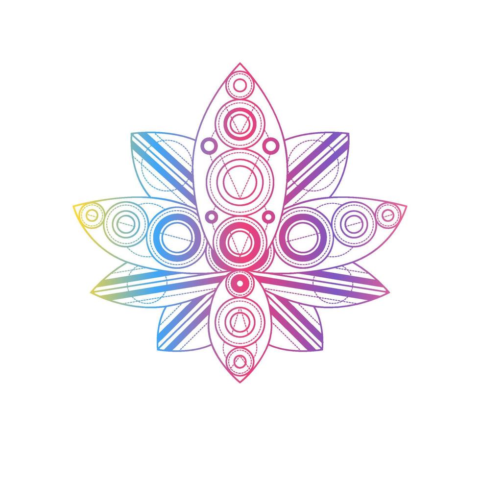 Lotus flower with geometric pattern vector linear illustration