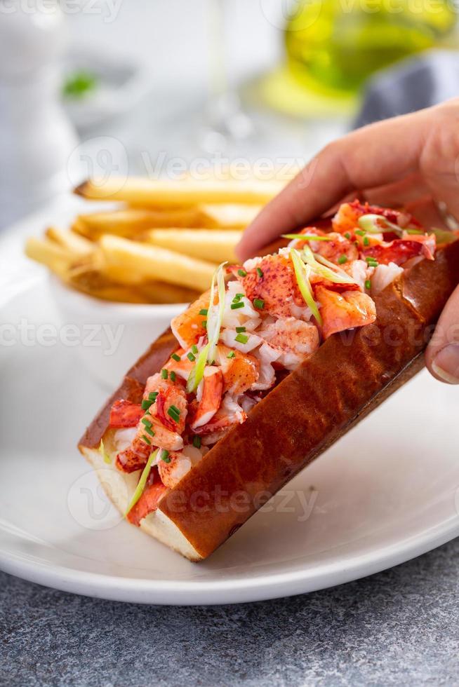 Lobster roll with fries for lunch or dinner photo