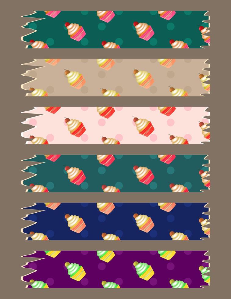 set of stickers cake ribbon tearing vector