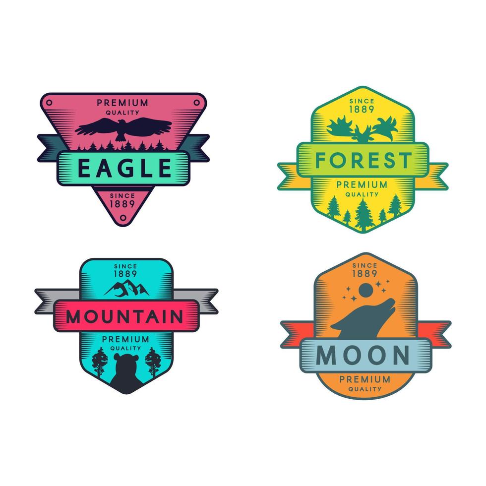 Wild Eagle and Mountain, Moon and Forest Set Logo vector