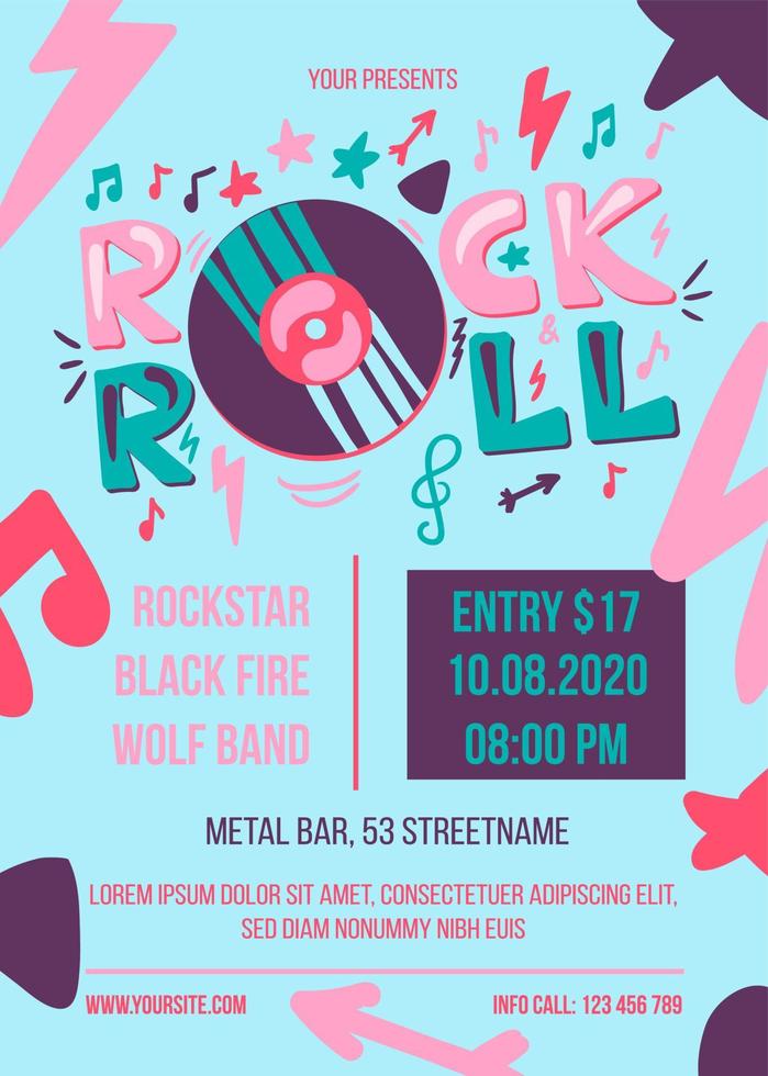 Rock and roll party vector poster template