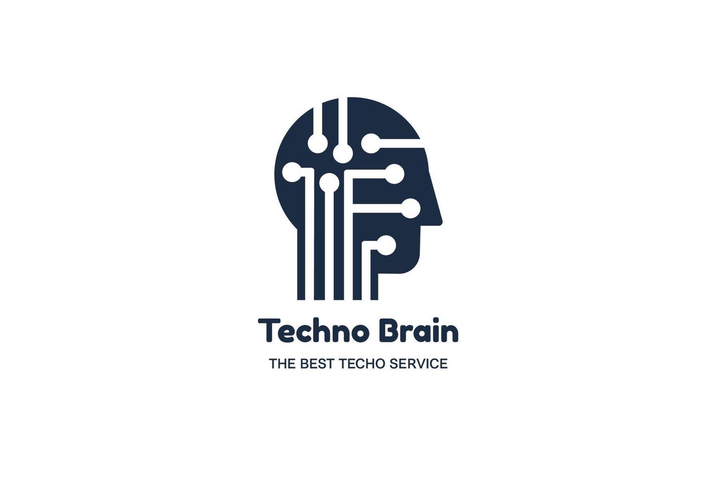 Techno brain negative space logotype concept vector