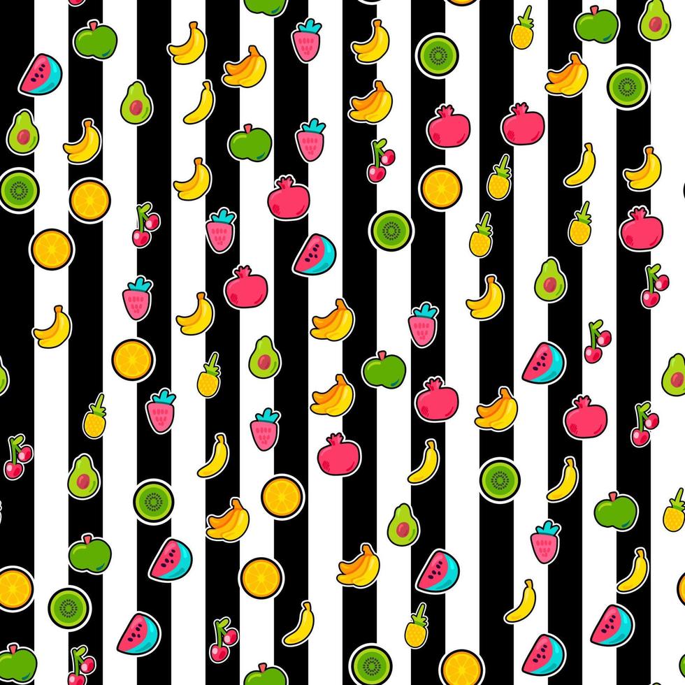 Exotic fruits on stripes seamless pattern vector