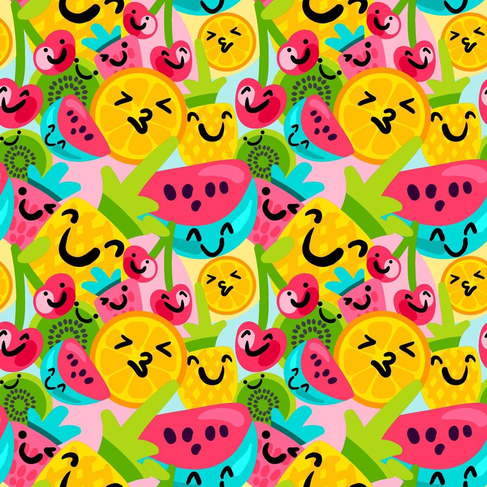 Vector Summer Fruits Pattern in cartoon style