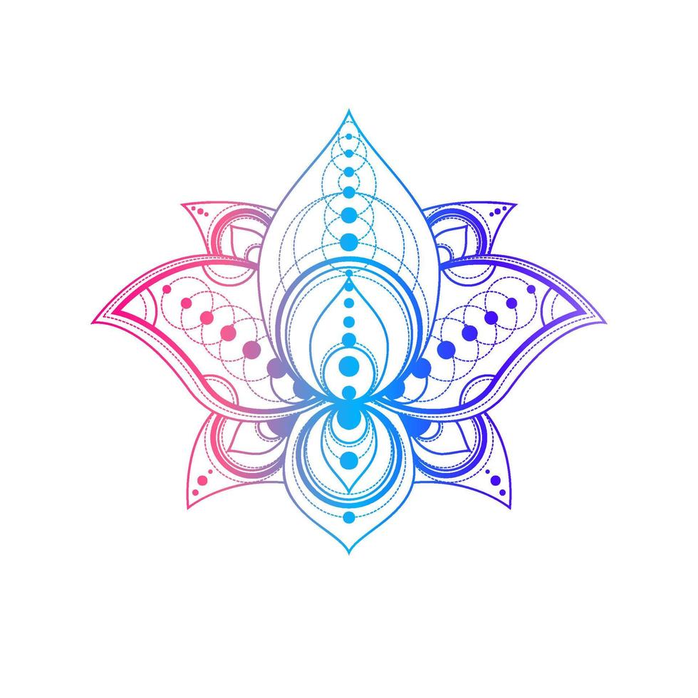 Lotus flower with geometric pattern vector linear illustration