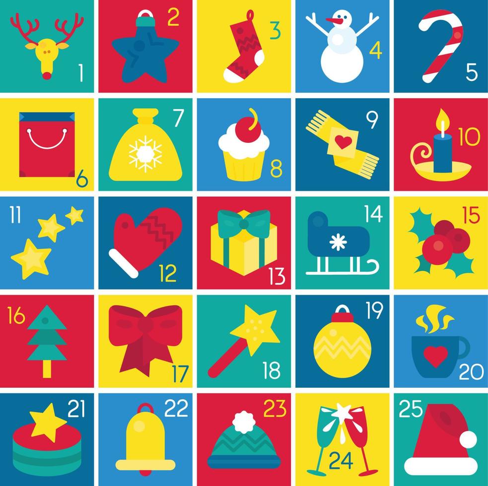 vector de accesorios con estilo de calendario de adviento de navidad