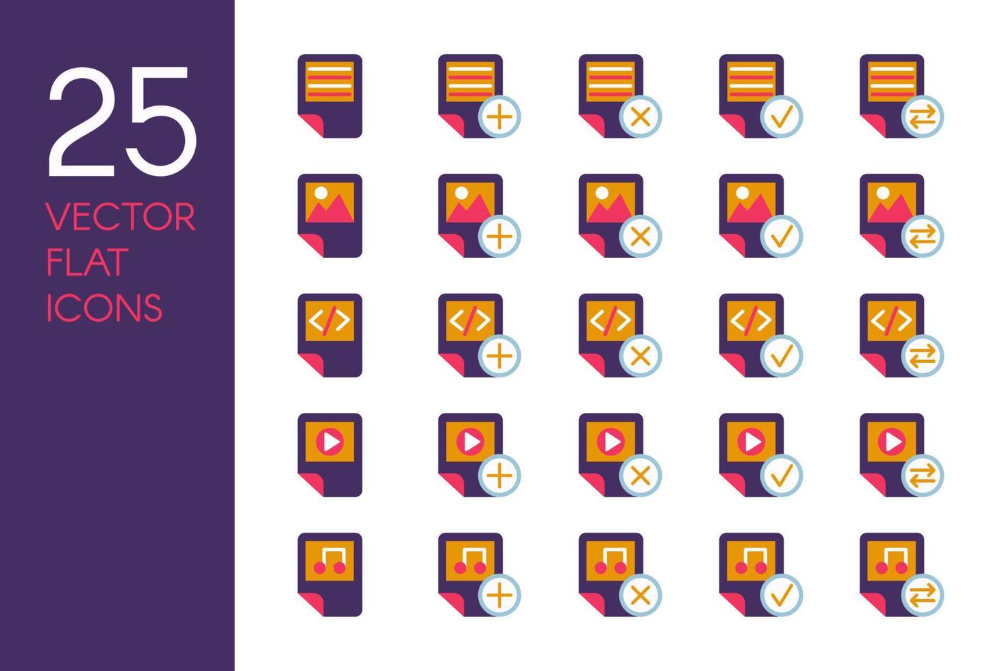 Documents and files flat vector icons set