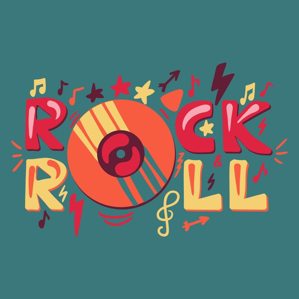 Rock N Roll hand drawn cartoon illustration vector