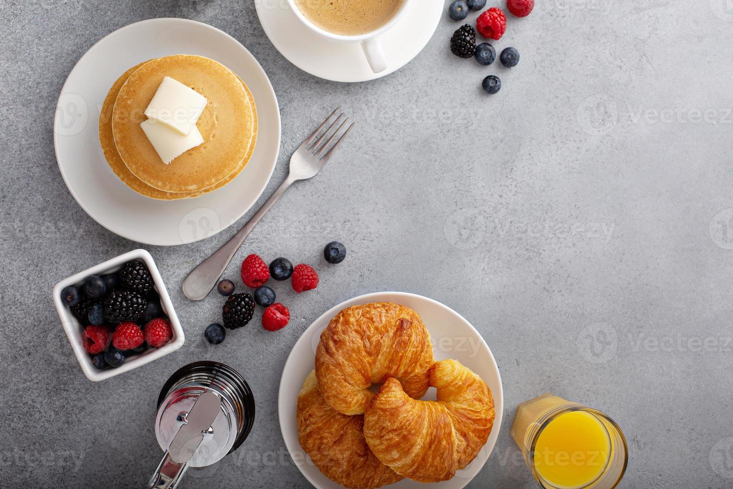 Breakfast table overhead with copyspace photo