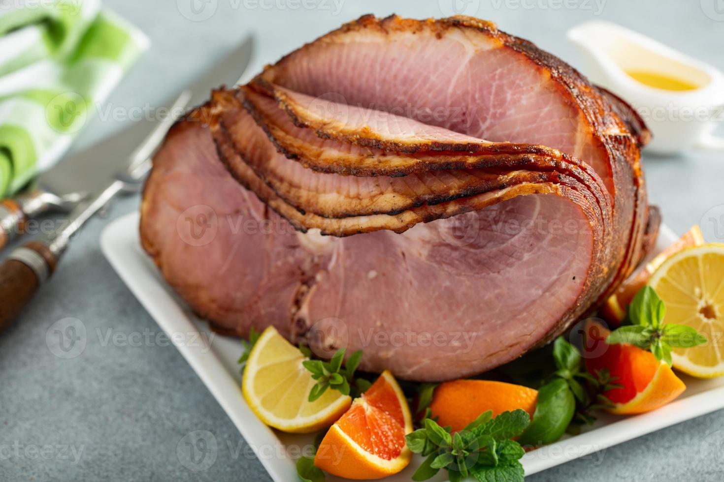 Easter ham on the table photo