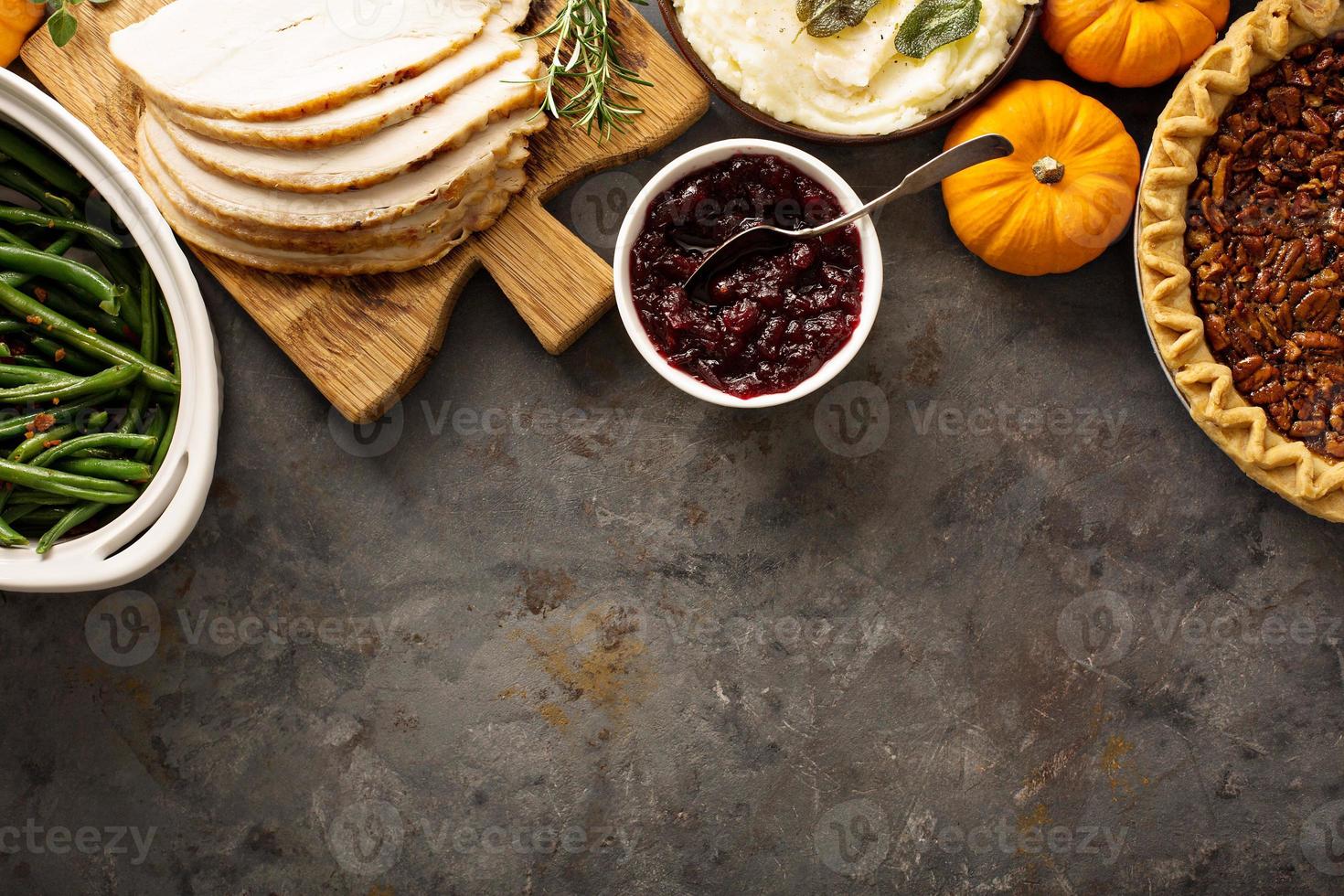 Thanksgiving dinner overhead view photo