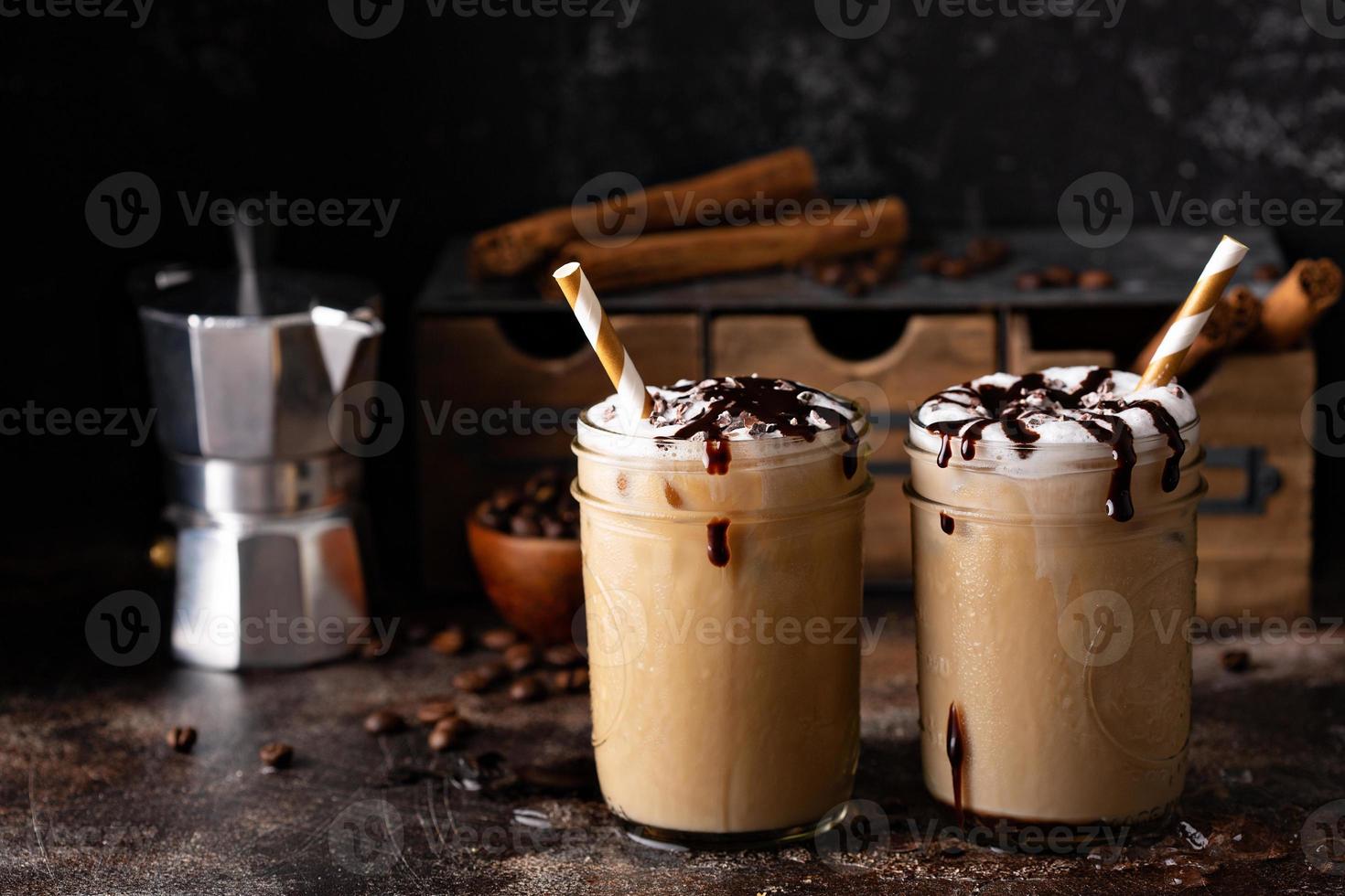 Iced coffee in mason jars photo