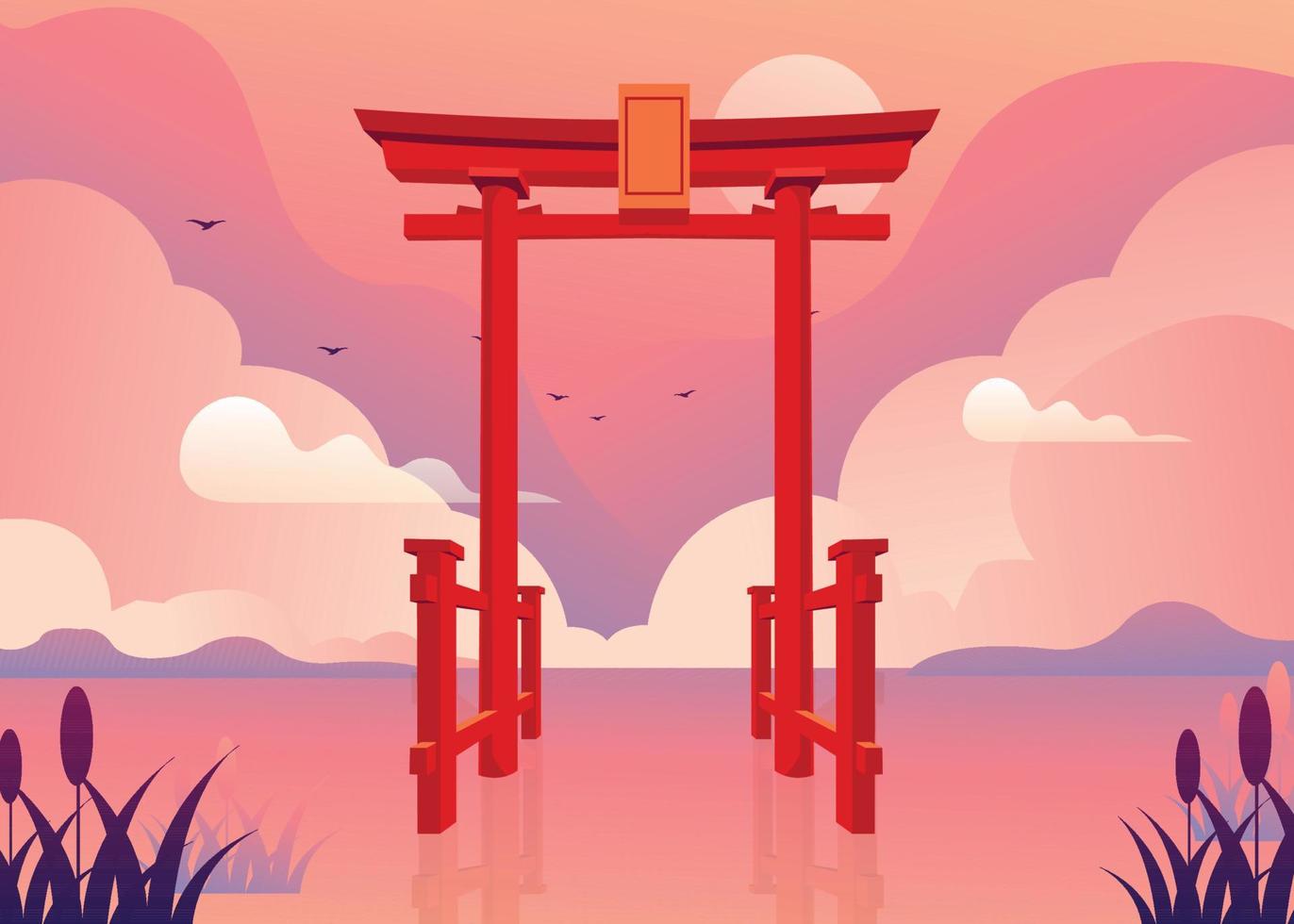 cartel de fondo agradable paisaje de japón vector