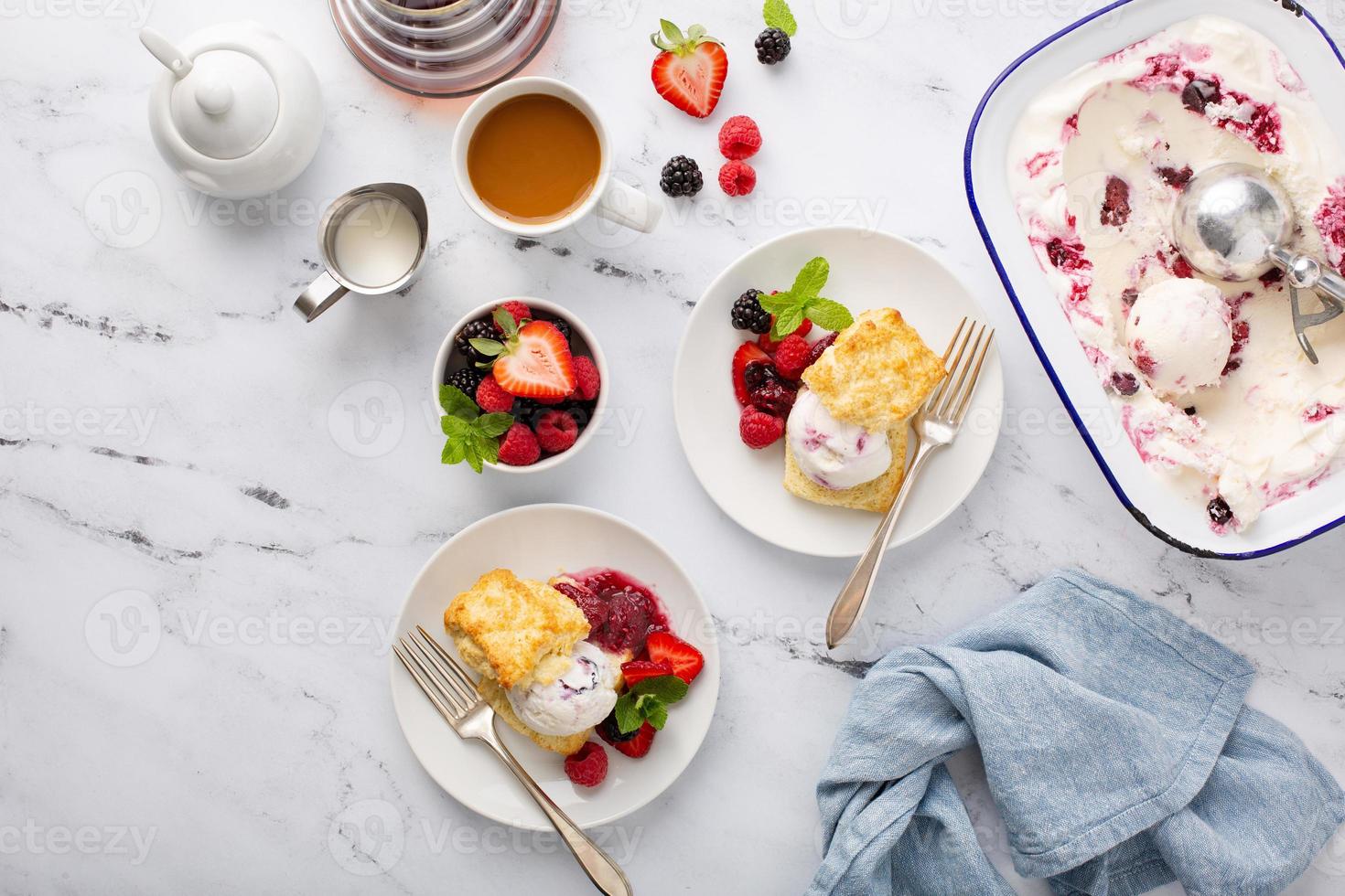 Shortcake ice cream sandwiches with fresh berries photo