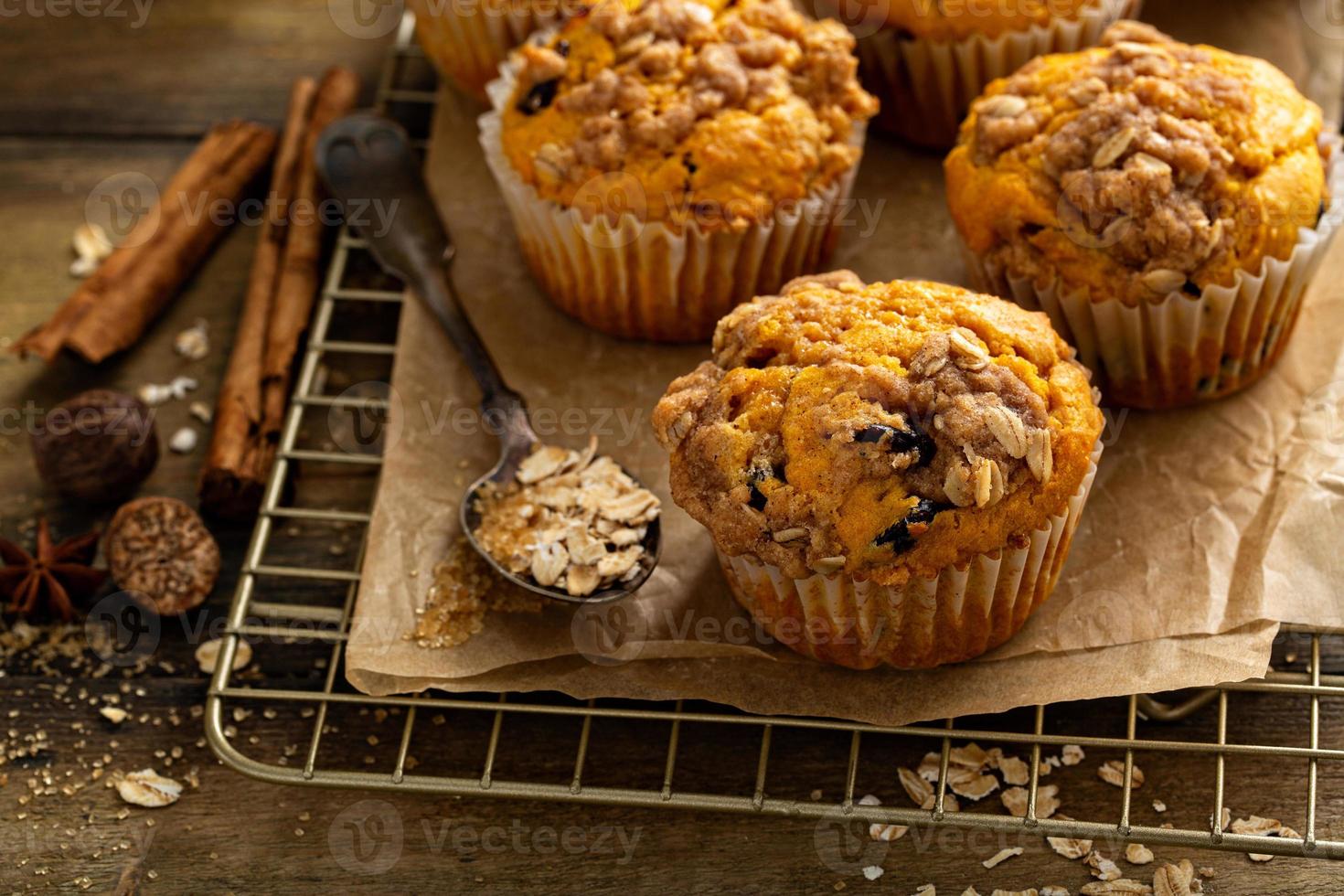 Pumpkin muffins with oat and brown sugar crumble photo