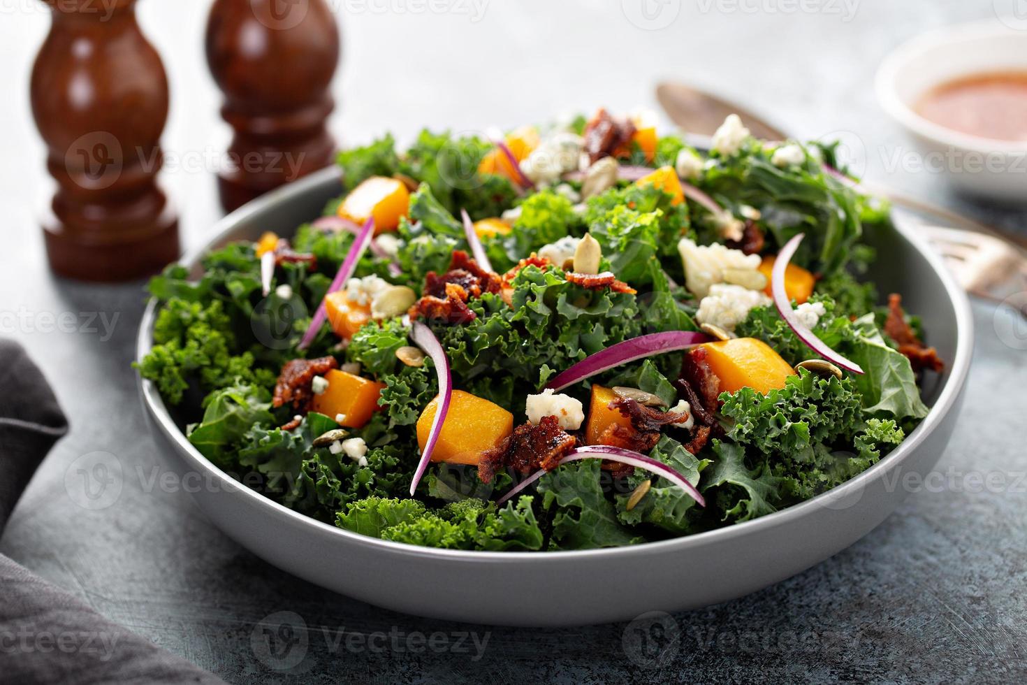 Fall salad with kale and butternut squash photo