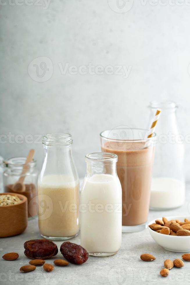 Almond and oat milk sweetened with dates and cocoa photo