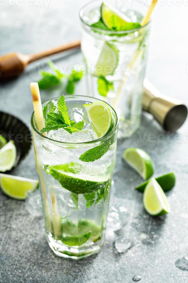 Refreshing mojito cocktail with lime and mint photo