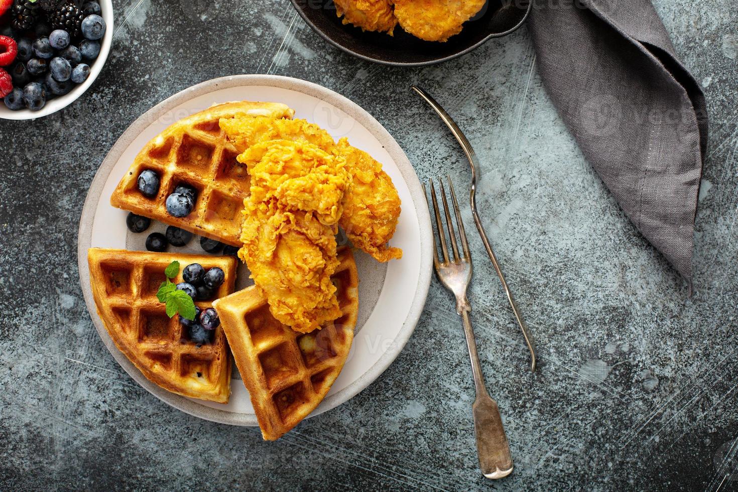 Waffles with fried chicken photo