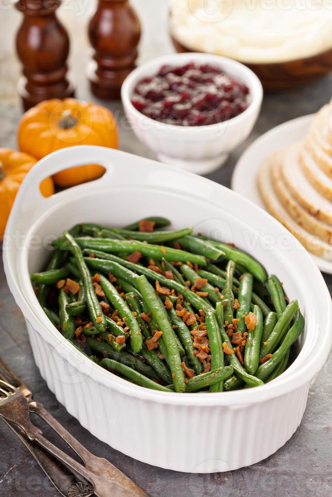 Green beans on Thanksgiving or Christmas table photo