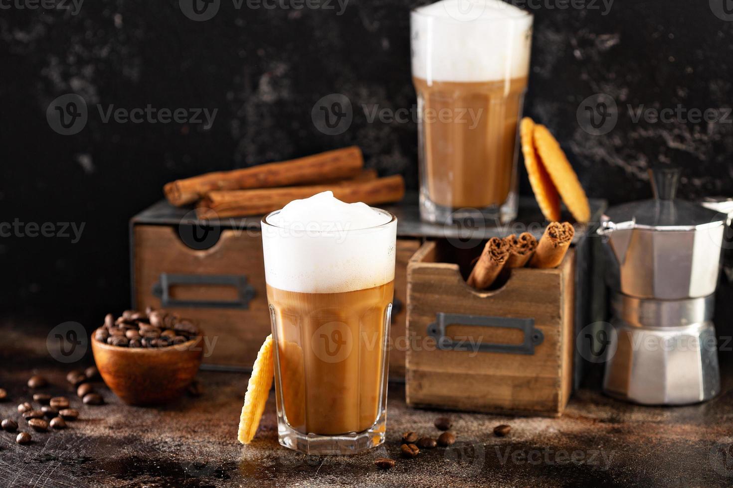 Coffee latte in small glasses photo