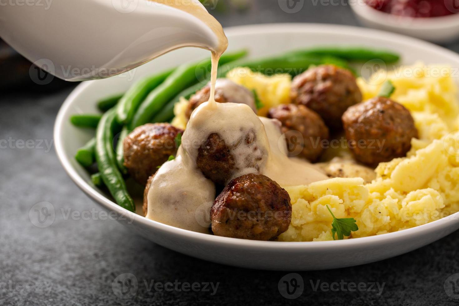 Swedish meatballs with mashed potatoes photo