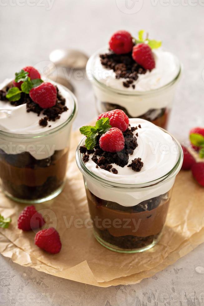 Chocolate layered dessert in a jar photo