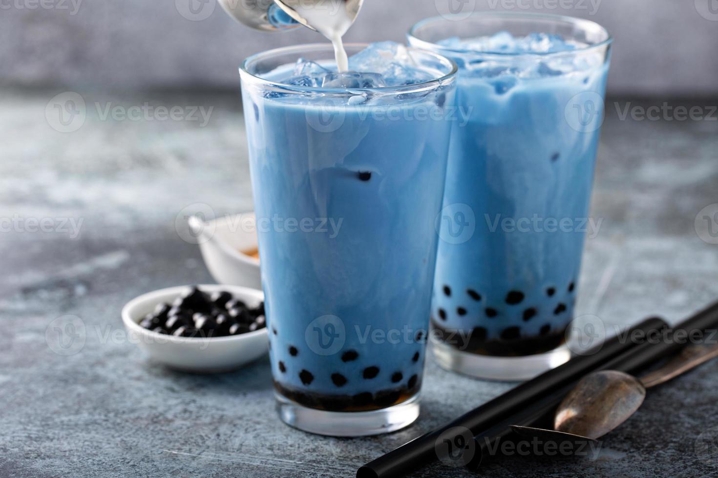 Butterfly pea milk bubble tea photo