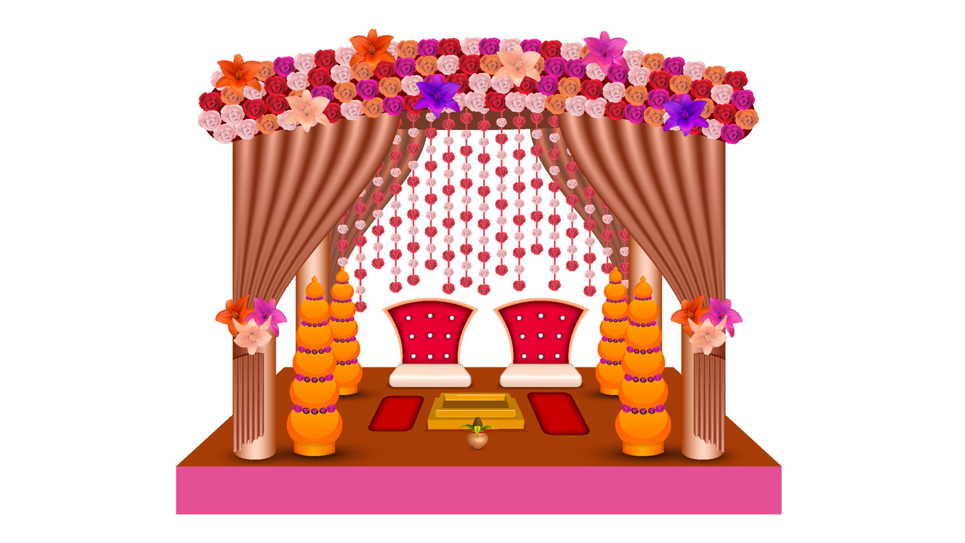 Indian wedding stage decorative vector illustration, Indian wedding