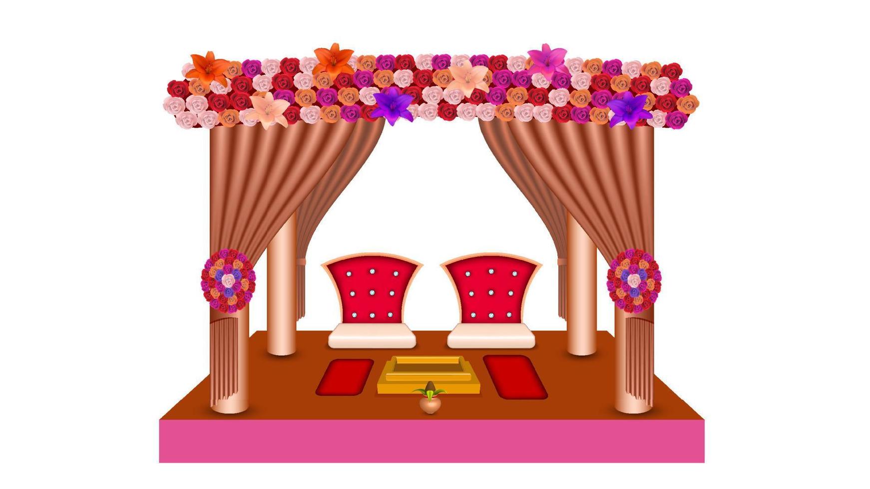 Indian wedding stage decorative vector illustration, Indian wedding  mandap vector illustration.