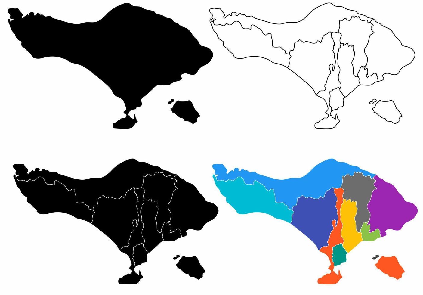 conjunto de mapas de bali aislado sobre fondo blanco vector