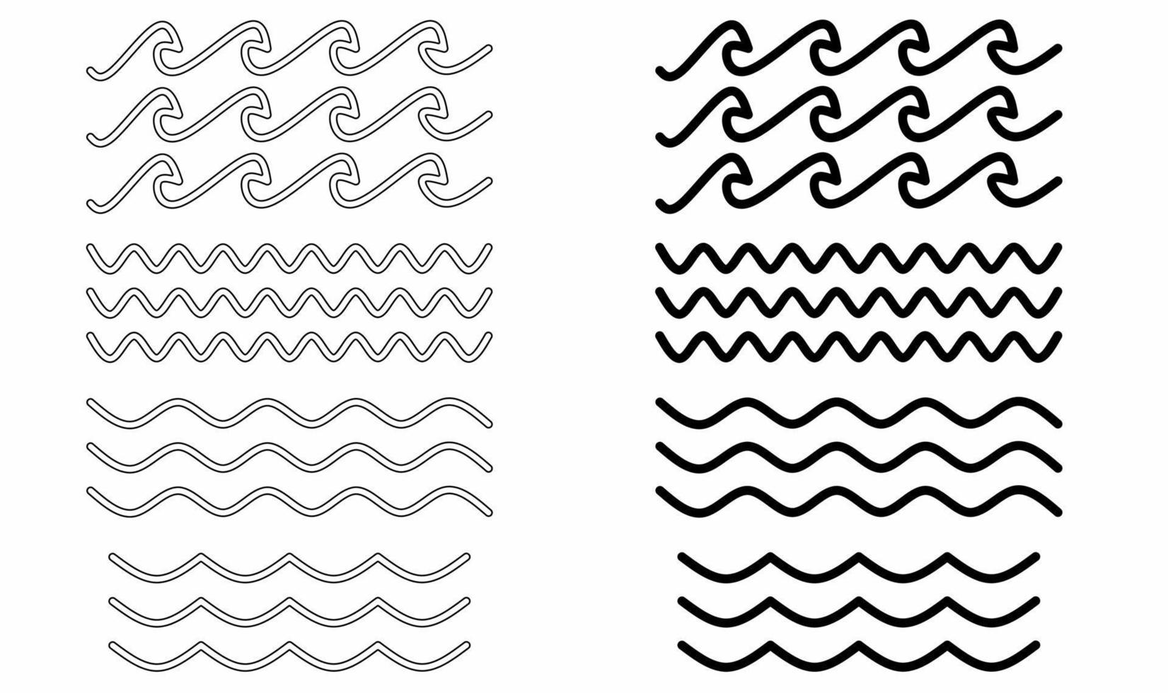 water wave icon set isolated on white background vector