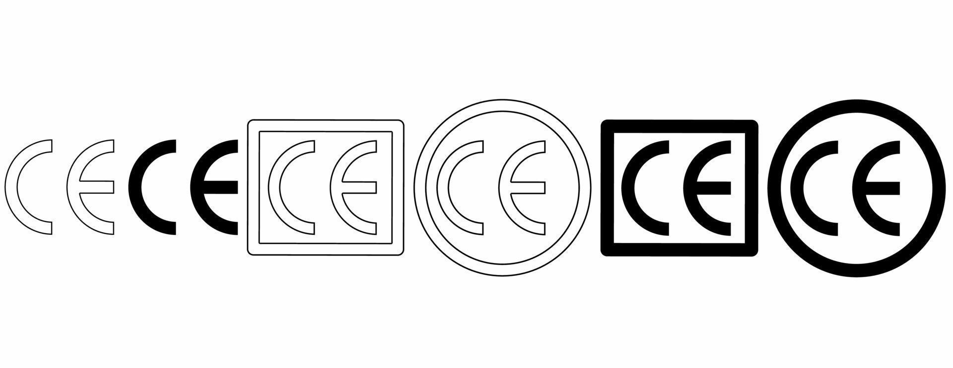 conjunto de iconos de marca de certificación ce aislado sobre fondo blanco vector