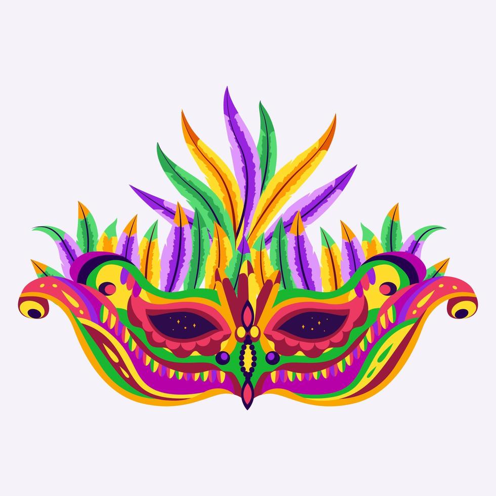 feliz concepto de vacaciones de carnaval con una máscara musical con plumas. máscara de carnaval ilustración vectorial vector