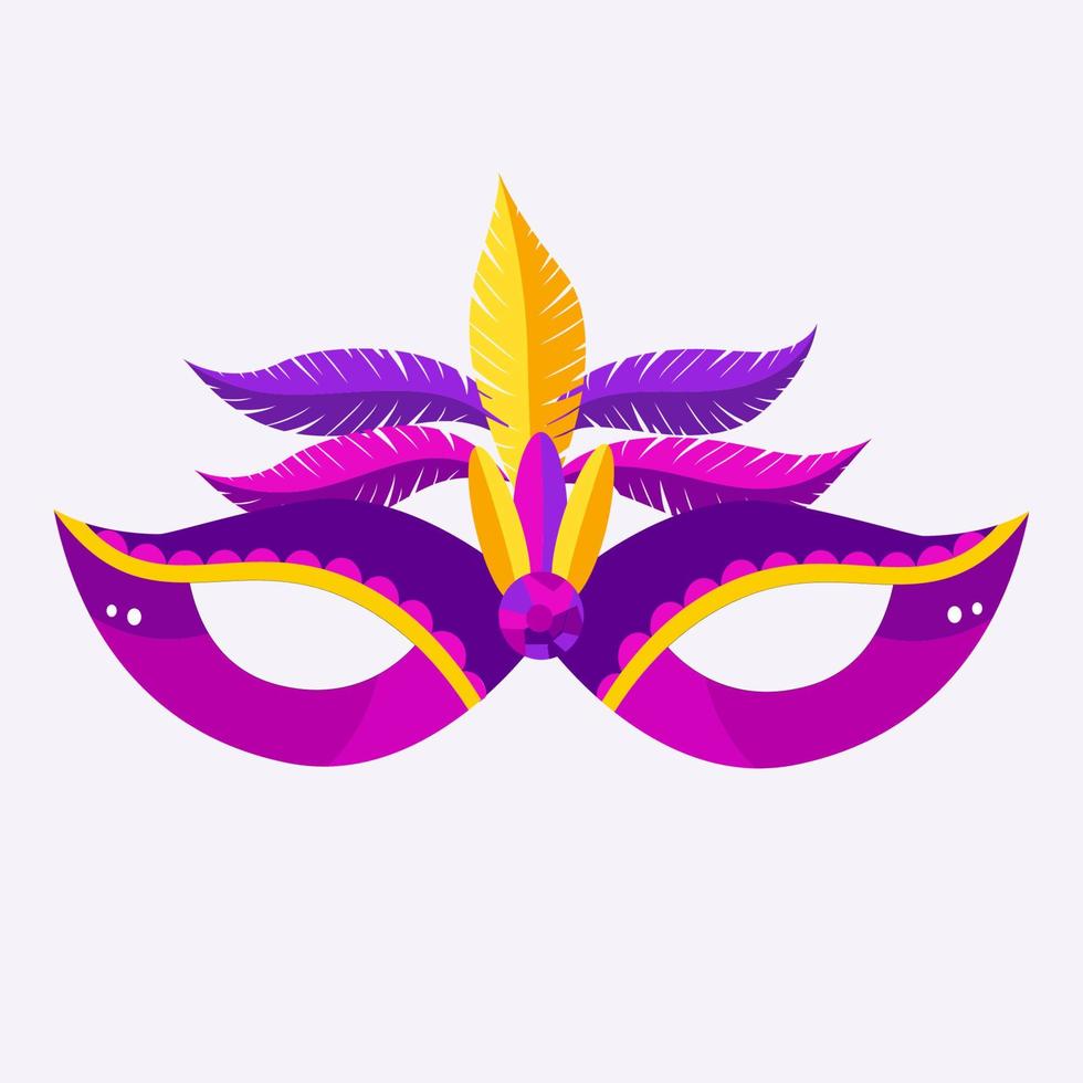 Happy carnival holiday concept with a musical mask with feathers. Carnival mask. Vector illustration.