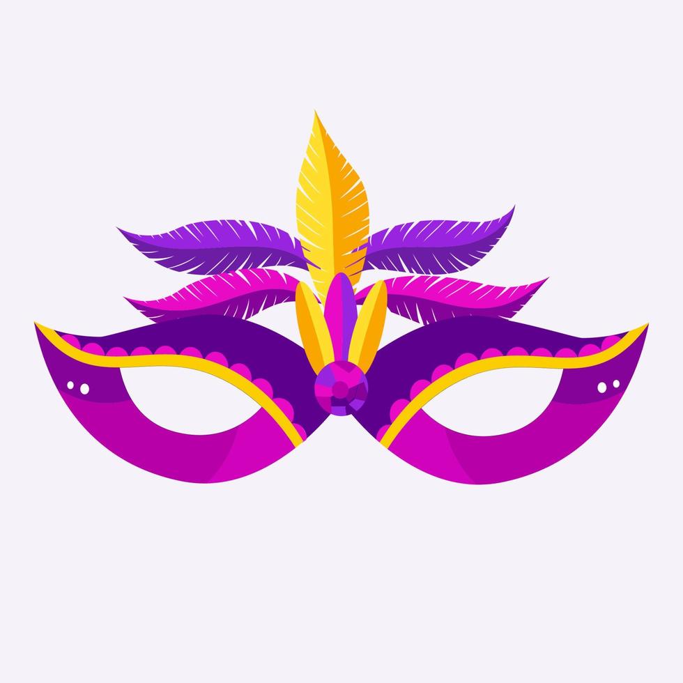 feliz concepto de vacaciones de carnaval con una máscara musical con plumas. máscara de carnaval ilustración vectorial vector