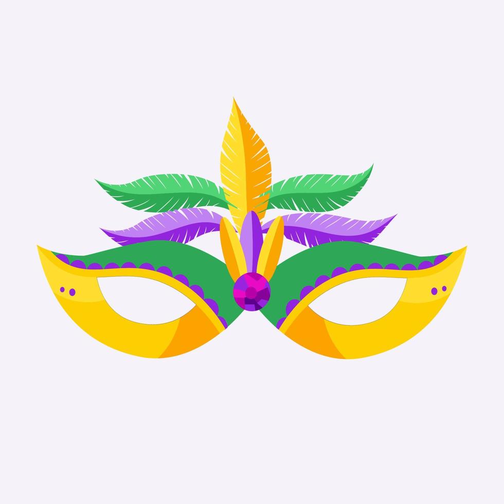Happy carnival holiday concept with a musical mask with feathers. Carnival mask. Vector illustration.