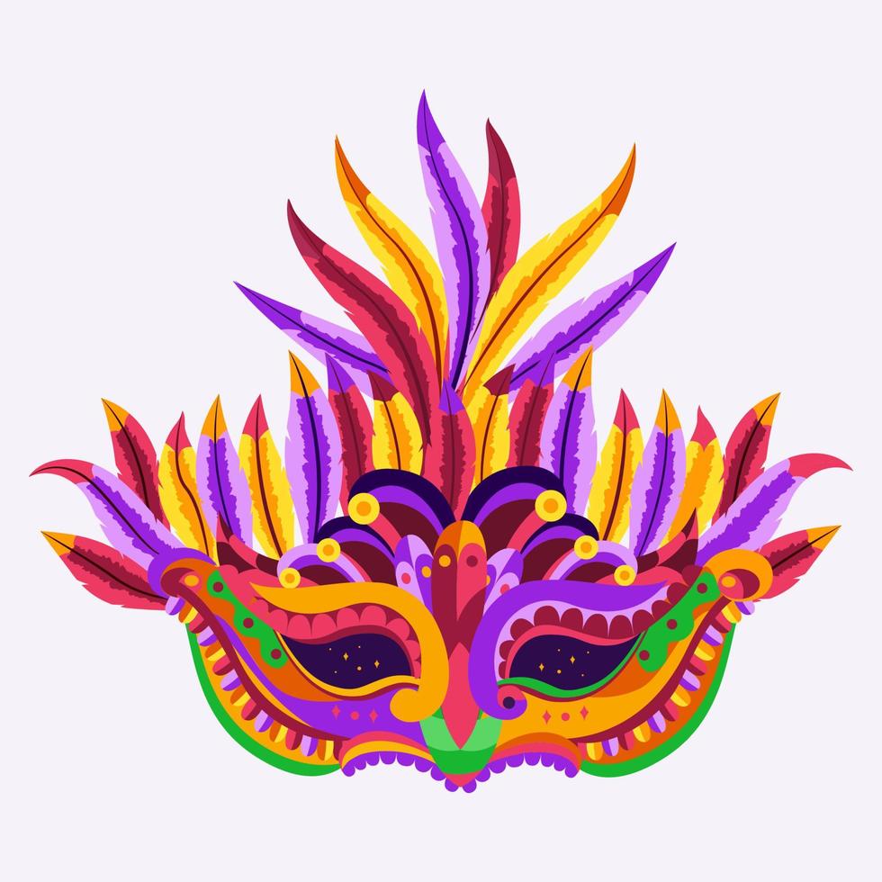 Happy carnival holiday concept with a musical mask with feathers. Carnival mask. Vector illustration.