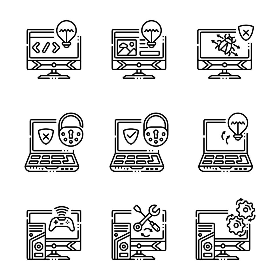 Linear Computer External Hardware Components Icons vector