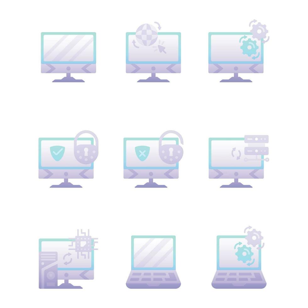 Gradient Computer External Hardware Components Icons vector