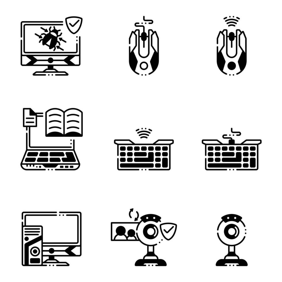 Black Computer External Hardware Components Icons vector