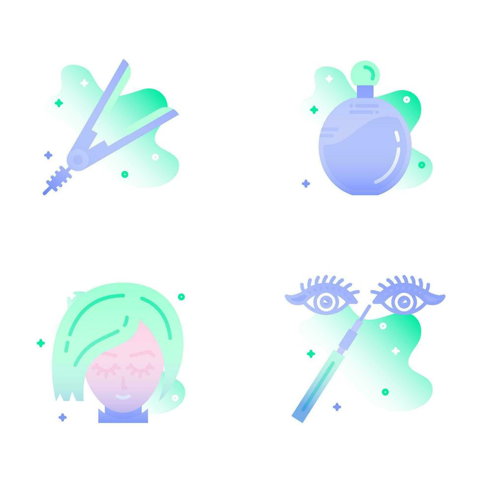 iconos de ilustración de belleza y cosmética plana vector