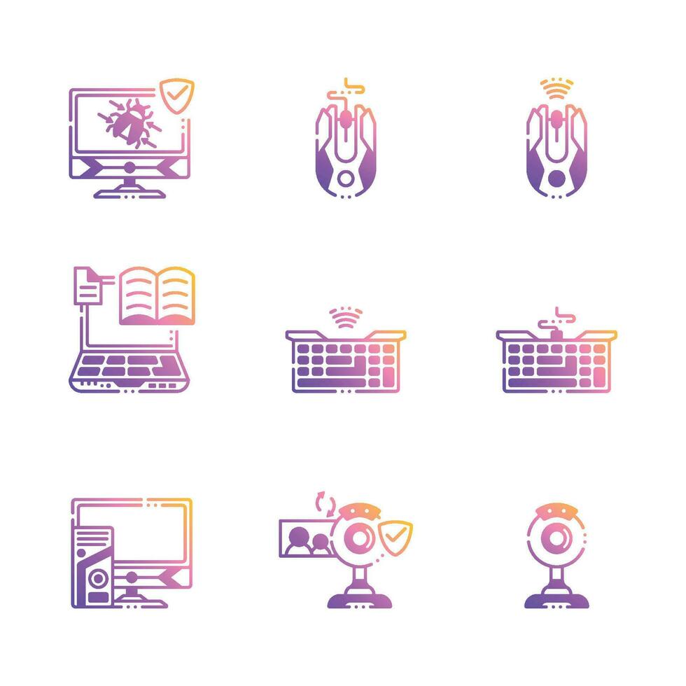 Computer External Hardware Components Filled Gradient Icons vector