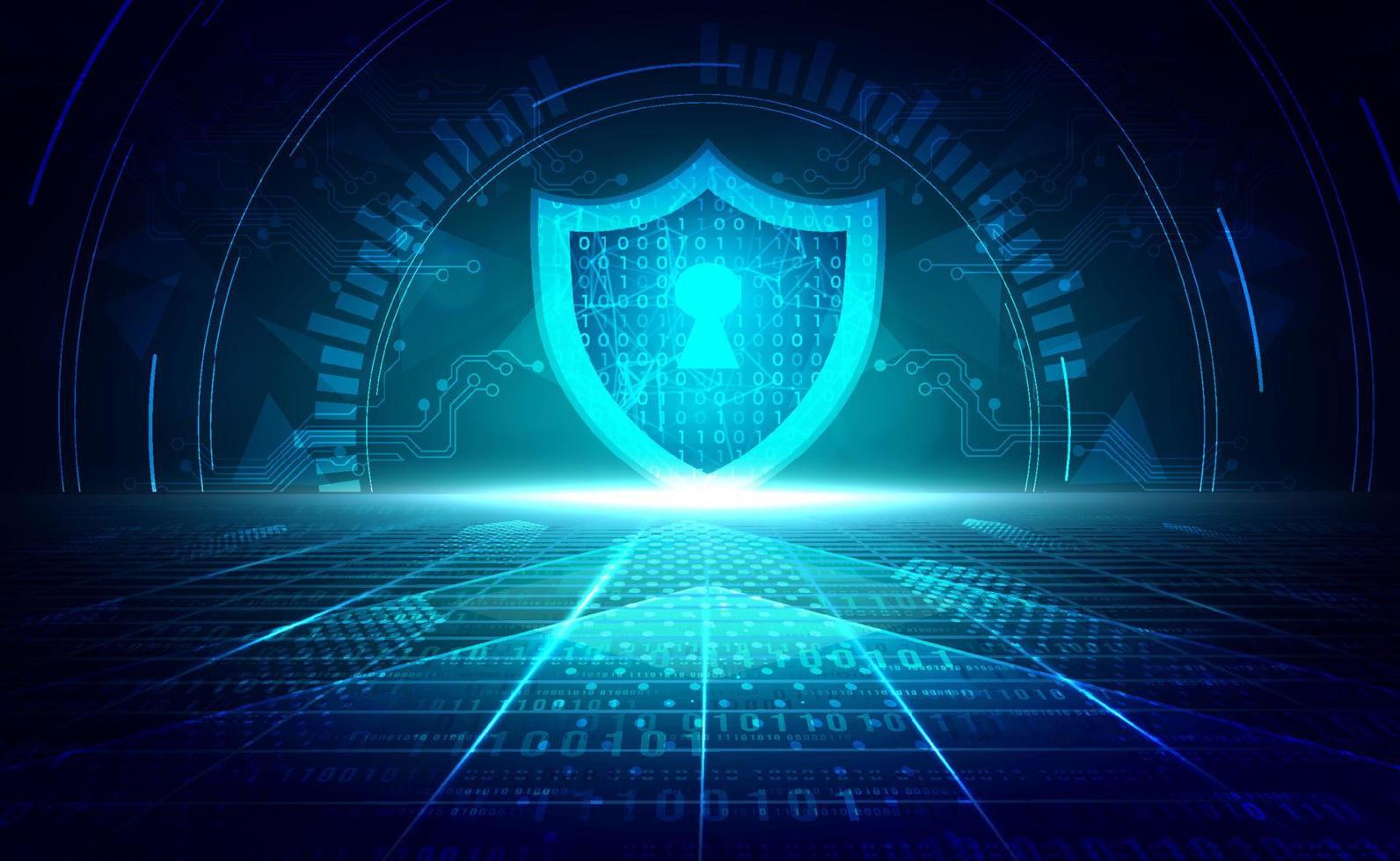 Digital technology secure blue green background concept, cyber security access privacy unlock, abstract tech innovation future, crime hacker big data safe, network connection, illustration vector 3d