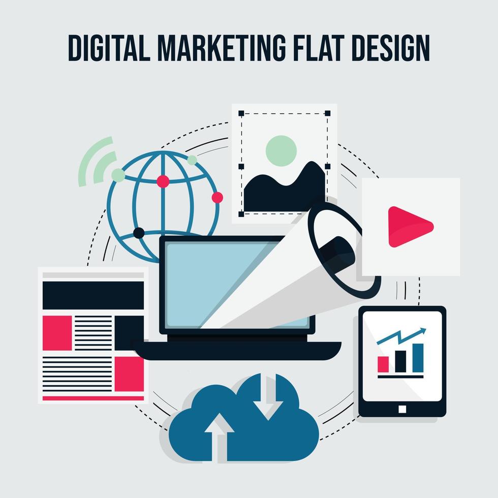 diseño plano del concepto de marketing digital vector