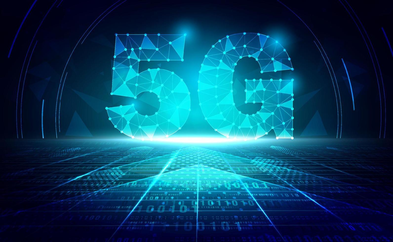 5G network wireless internet Wi-fi connection abstract background, Digital technology network blue green background binary code, abstract tech big data communication, High speed broadband vector 3d