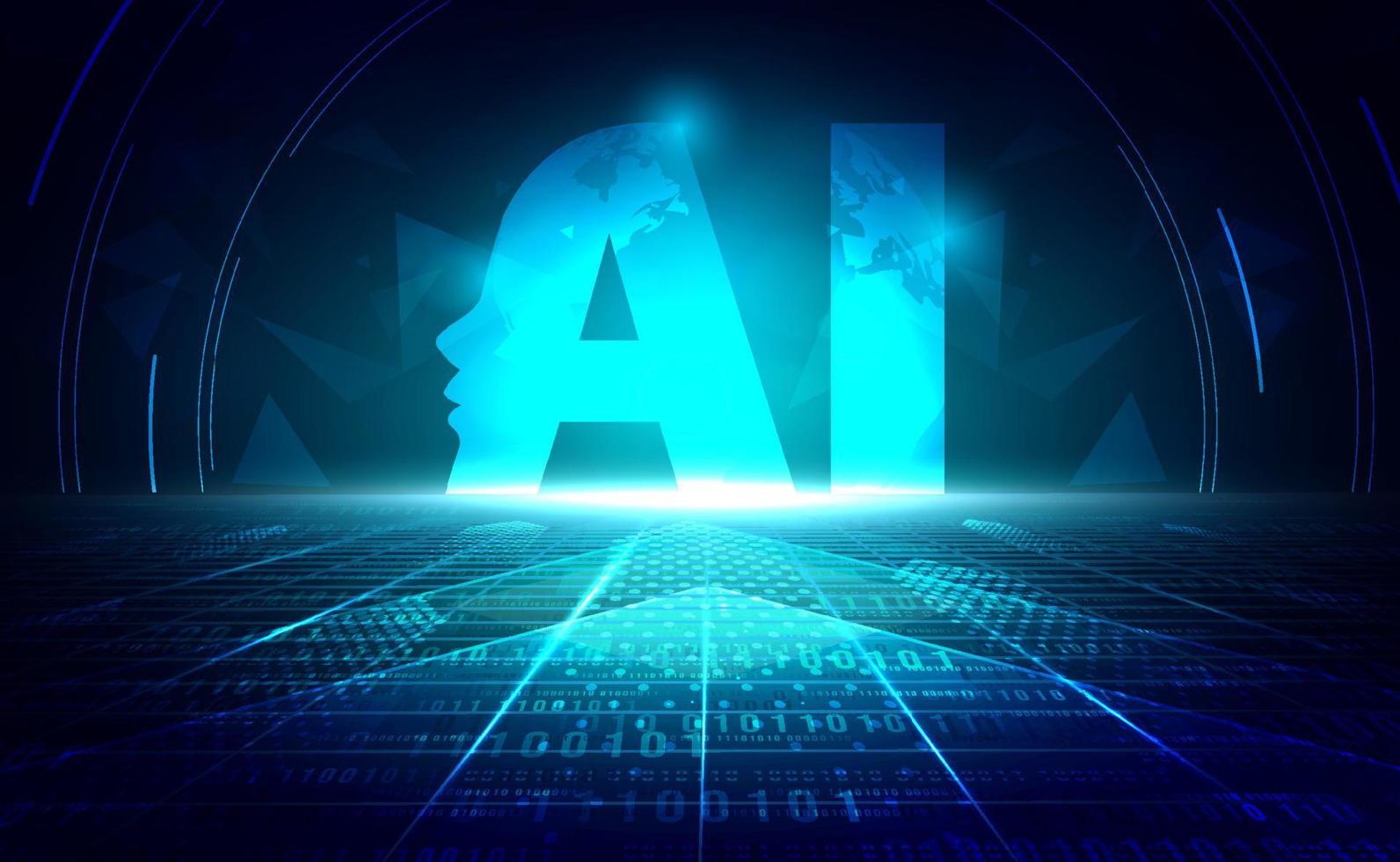 AI Artificial intelligence abstract, Digital technology blue green background binary code, abstract tech big data analysis, deep learning machine learning, computer vision, illustration vector 3d