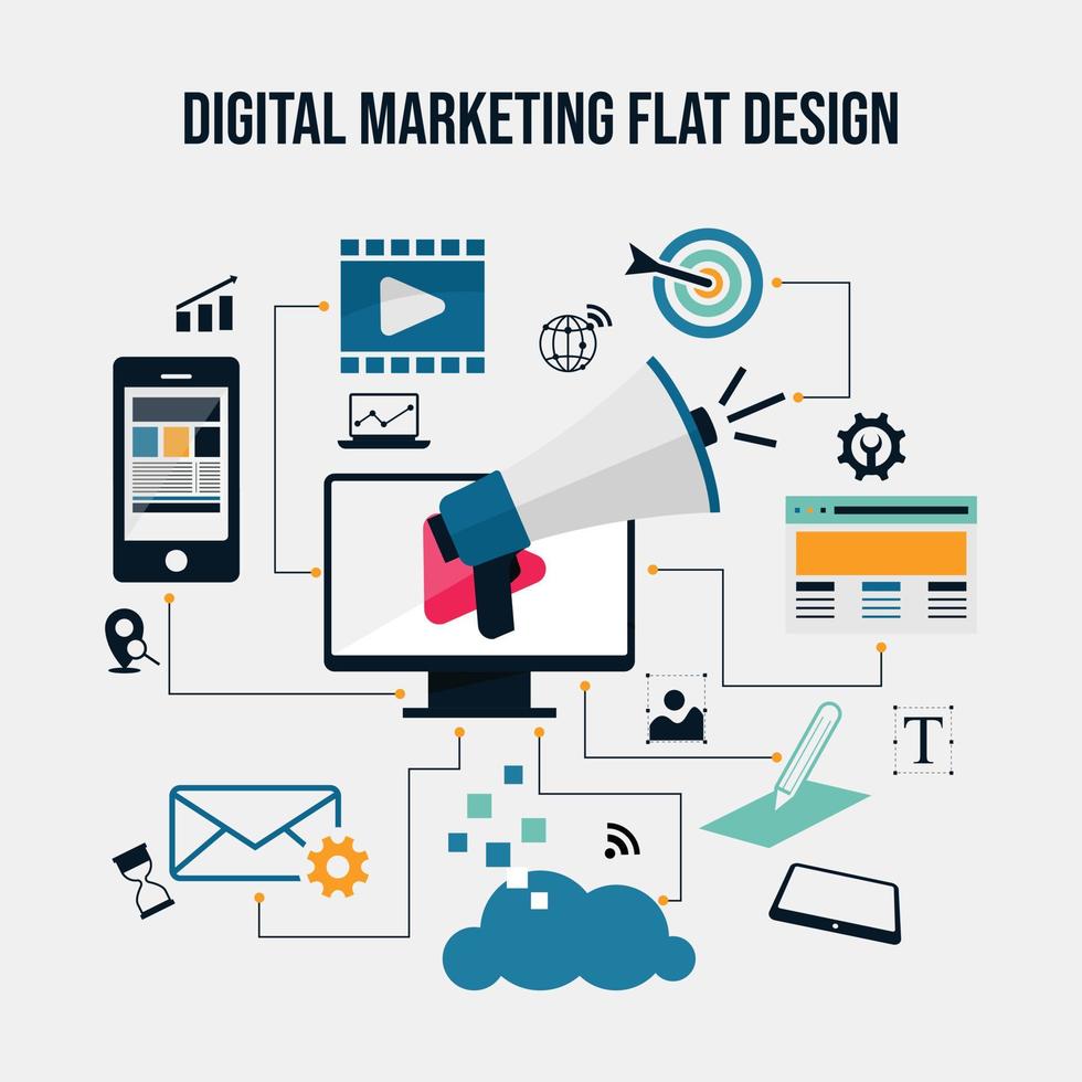diseño plano del concepto de marketing digital vector