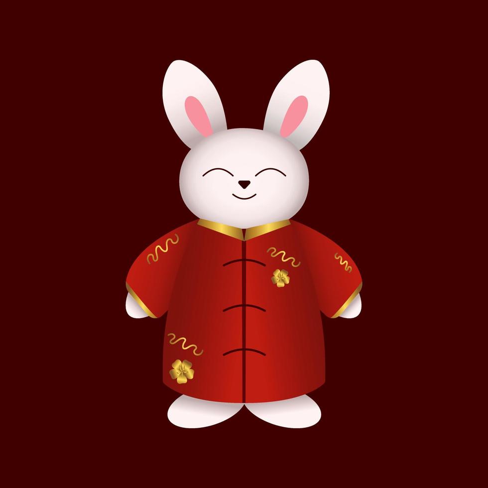 Chinese rabbits, bunnies, hare in red kimono. Vector illustration. Chinese new year design element.